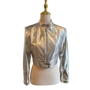 ( Moto Jacket) alice + olivia Women’s Silver Lari Vegan Moto Jacket Size S/P.